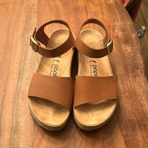 Birkenstock Papillio Glenda Leather Sandals Size EU 38, US 7-7.5, color Pecan